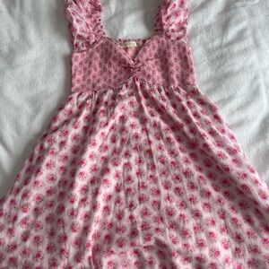 Love shack fancy floral pink flowy mini dress
